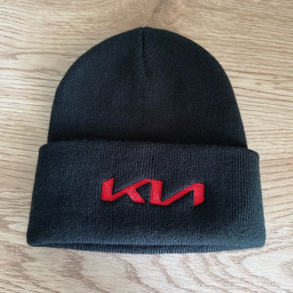 KIA Beanie Hat Black OSFM Stretch Embroidered Red New Logo Cuffed Port & Company - Picture 1 of 7
